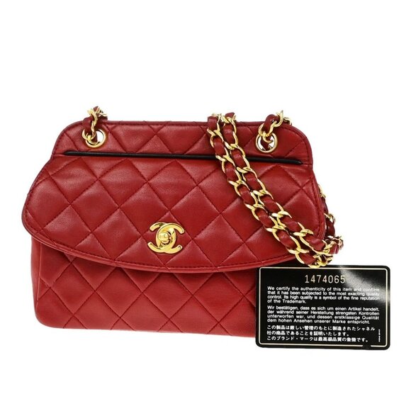 CHANEL CC Logo Mini Matelasse Chain Shoulder Bag Leather Red Vintage - Picture 1 of 16